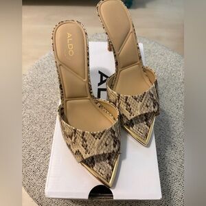 ALDO Brown and Cream Snakeskin Heels